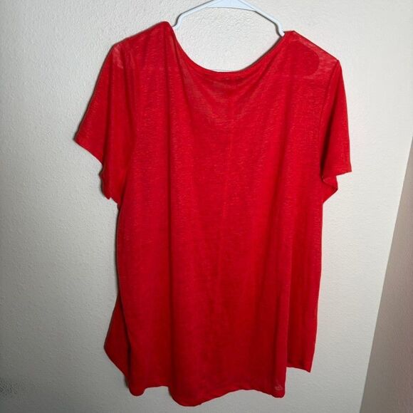 Tahari T-Shirt Women's 1X Round Neck 100% Linen Short Sleeve Sheer Top Shirt - Picture 4 of 7